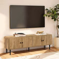LuxenHome 65 Modern TV Stand for Living Room, Wood TV Console for TVs up to 70, Media Console Cabinet, Light Oak Brown