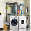 Over the Washer Dryer Storage Organizer with Adjustable Shelves, 57.4 Wide Space-Saving Laundry Shelves with Clothes Drying Rack, Laundry Hamper