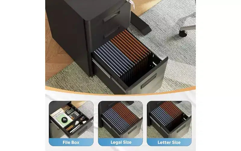 DEXYLLO 3 Drawer Mobile File Cabinet with Lock, Under Desk Metal Filing Cabinet for Home Office Fits Legal/Letter/A4 Size
