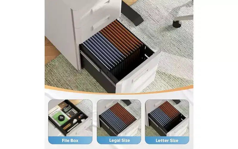 DEXYLLO 3 Drawer Mobile File Cabinet with Lock, Under Desk Metal Filing Cabinet for Home Office Fits Legal/Letter/A4 Size