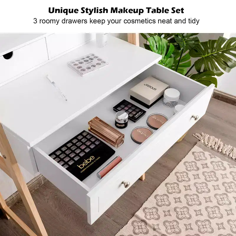 Costway Makeup Vanity Table Dressing table Cushioned Stool Set