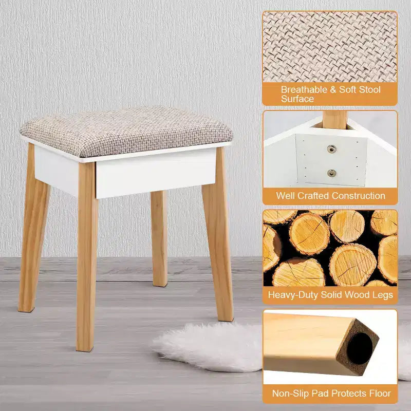 Costway Makeup Vanity Table Dressing table Cushioned Stool Set
