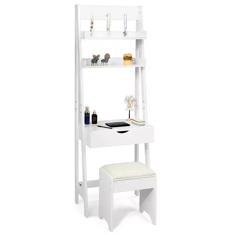 Costway Vanity Set Makeup Dressing Table w/Flip Top Mirror Hooks Shelves